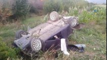Malkara'da Trafik Kazası! Taklalar Atarak Evin Bahçesine Uçtu