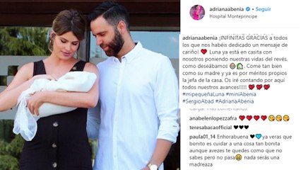 Adriana Abenia ya está en casa y muestra una imagen de familia