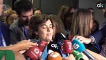Soraya Sáenz de Santamaría tras la jornada del viernes del Congreso Extraordinario del PP
