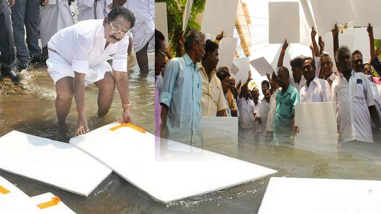 தெர்மாகோல் வைத்து போராட்டம் நடத்திய செல்லூர் ராஜு தொகுதி மக்கள்...வீடியோ