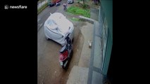Lucky escape for scooter girl in bus smash