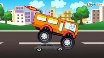 ✔ New Racing Monster Trucks with Monster Truck Bus in the City. Cartoons for Children.
