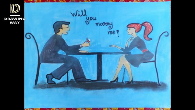 How to draw a boy proposing a girl step by step for propose day special drawing ( 135 )