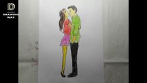How to draw a girl hugging a boy step by step for Hug Day special drawing (139)