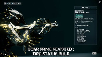 Warframe: Boar Prime revisited after the rework 2018 - 100% Status Build - Update 22.20.8.1+