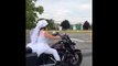 Bride rides Harley in her wedding dress on way to her ceremony
