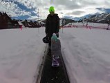 Watch this baby's first time snowboarding