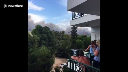 Holidaymakers watch smoke rise above Attica