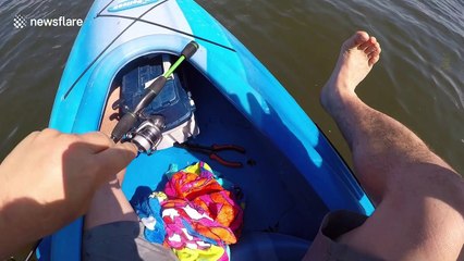Hilarious moment man rescues bumblebee from drowning in lake