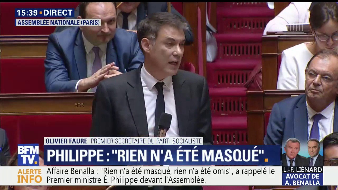 Affaire Benalla: "Le pouvoir sait, le pouvoir cache et le pouvoir ment..." La longue charge d'Olivier Faure (Nouvelle gauche) à l'Assemblée