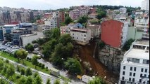 Sütlüce'de Toprak Kayması Sonucu Çökmek Üzere Olan Bina Havadan Görüntülendi