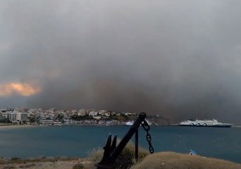 Wildfire Rages at Greek Port of Rafina