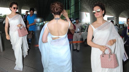 Kangana Ranaut looks like a dream in Classy White Saree at Airport | FilmiBeat
