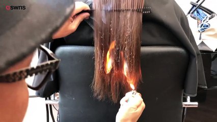 Stylist sets client’s hair on fire