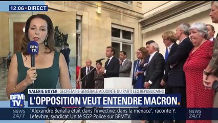 "On avait eu 'responsable mais pas coupable' et là nous avons 'coupable et irresponsable'", estime Boyer (LR) après les mots de Macron devant "la secte" de LaREM