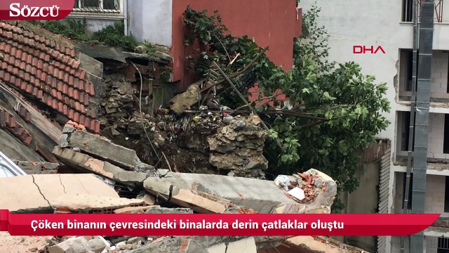 Çöken binanın çevresindeki binalarda derin çatlaklar oluştu