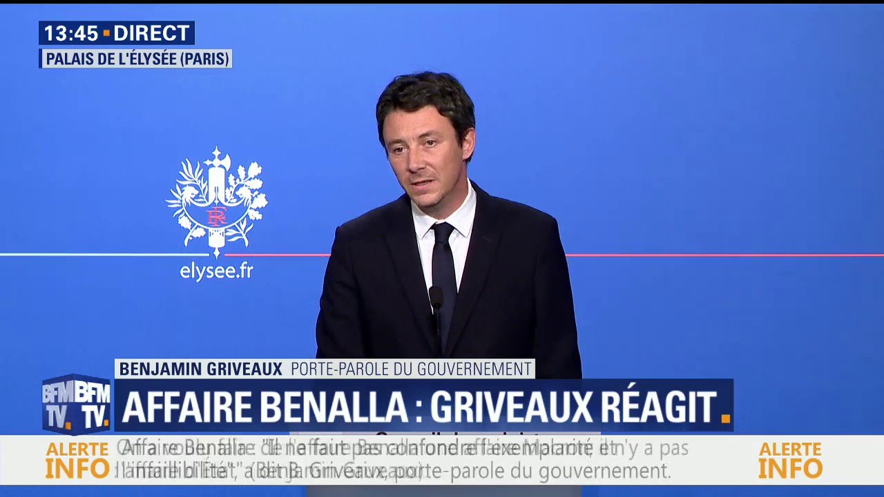 Benjamin Griveaux sur la couverture médiatique de l'affaire Benalla: "Nous avons assisté à des informations erronées", dit-il devant les journalistes