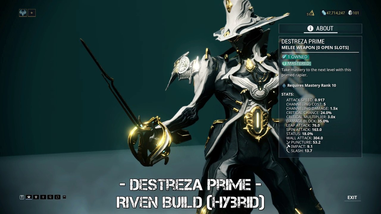 Warframe: Destreza Prime - Riven Build (Hybrid) - Update 23.0.8+
