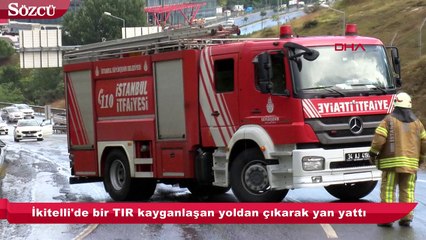 İkitelli’de TIR yan yattı