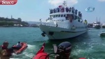 Arızalanan Yunan feribotunu kıyı emniyeti çekti