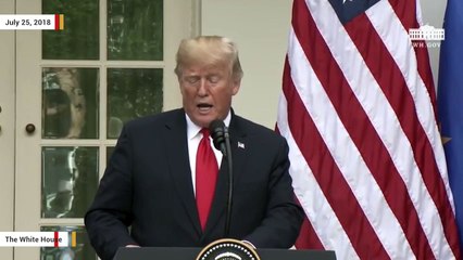 Télécharger la video: Trump In Joint Statement With European Commission President: US, EU Will Work Toward Zero Tariffs, Barriers And Subsidies