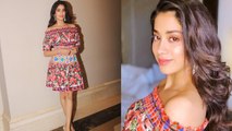Jhanvi Kapoor looks elegant in the Floral Off-Shoulder Dress at Dhadak Success Press Meet| FilmiBeat