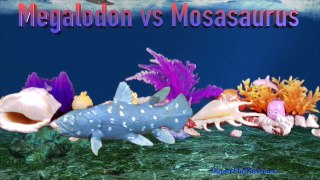 Dinosaur Fight MEGALODON vs MOSASAURUS Battle MARINE REPTILES kids dino รบ ไดโนเสาร SuperF