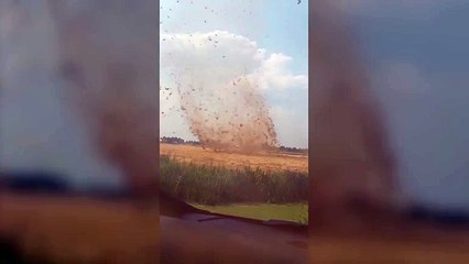 Dust Devil Whips Hay Bales 200ft In The Air