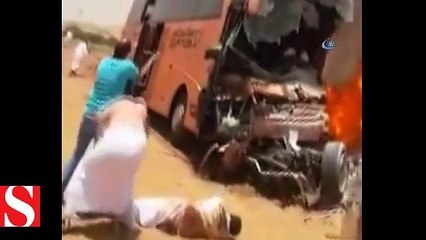 Türk hacıları taşıyan otobüs alev topuna döndü