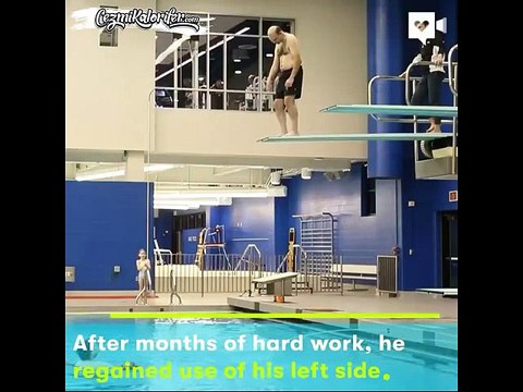 Beynindeki Tümör Sonucu Felç Geçiren Yüzme Hocasının Doğum Gününde Flip Driving Atlayışı Gerçekleştirmesi