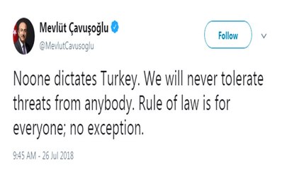 Çavuşoğlu'ndan Trump'a Rahip Brunson Yanıtı