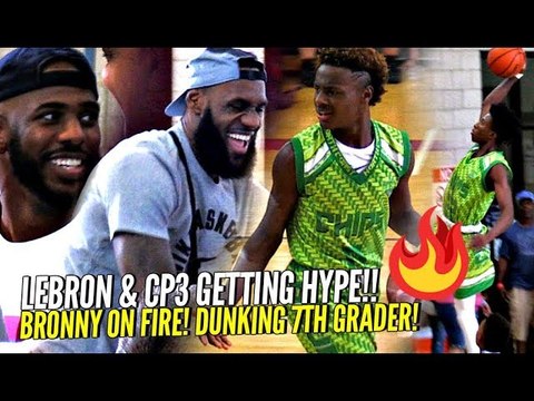 LeBron James & CP3 Watching Bronny Jr Catch Fire!! DUNKING 7th Grader Gets LeBron OUT HIS SEAT!!