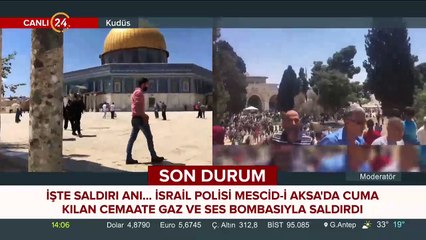 İşgalci İsrail polisi Mescid-i Aksa'da  cemaate saldırdı