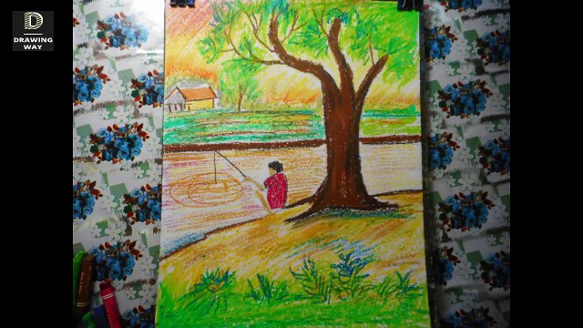 How to draw a man fishing step by step with faber-castell oil pastels ( 158 )