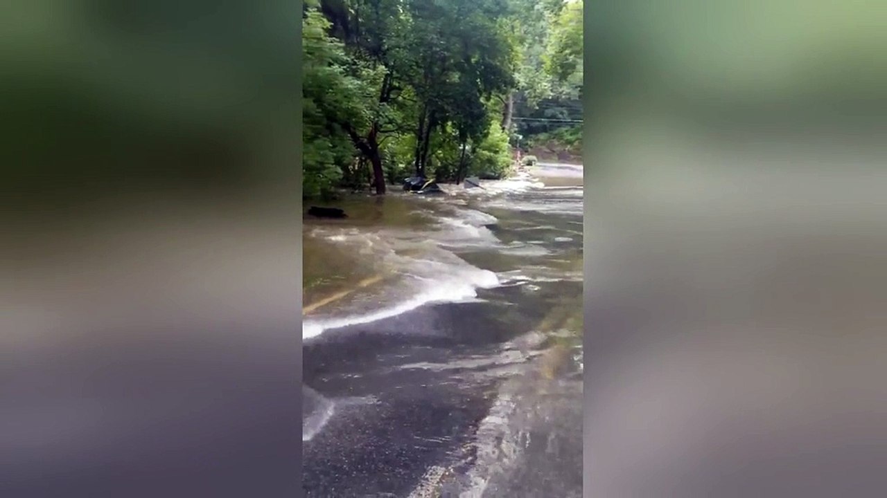 Flood waters wash out road in Pennsylvania
