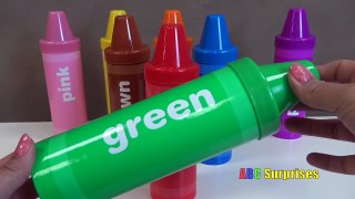 Learn Colors with GIANT Rainbow Crayola Crayon Pencils & Surprise Toys for Kids