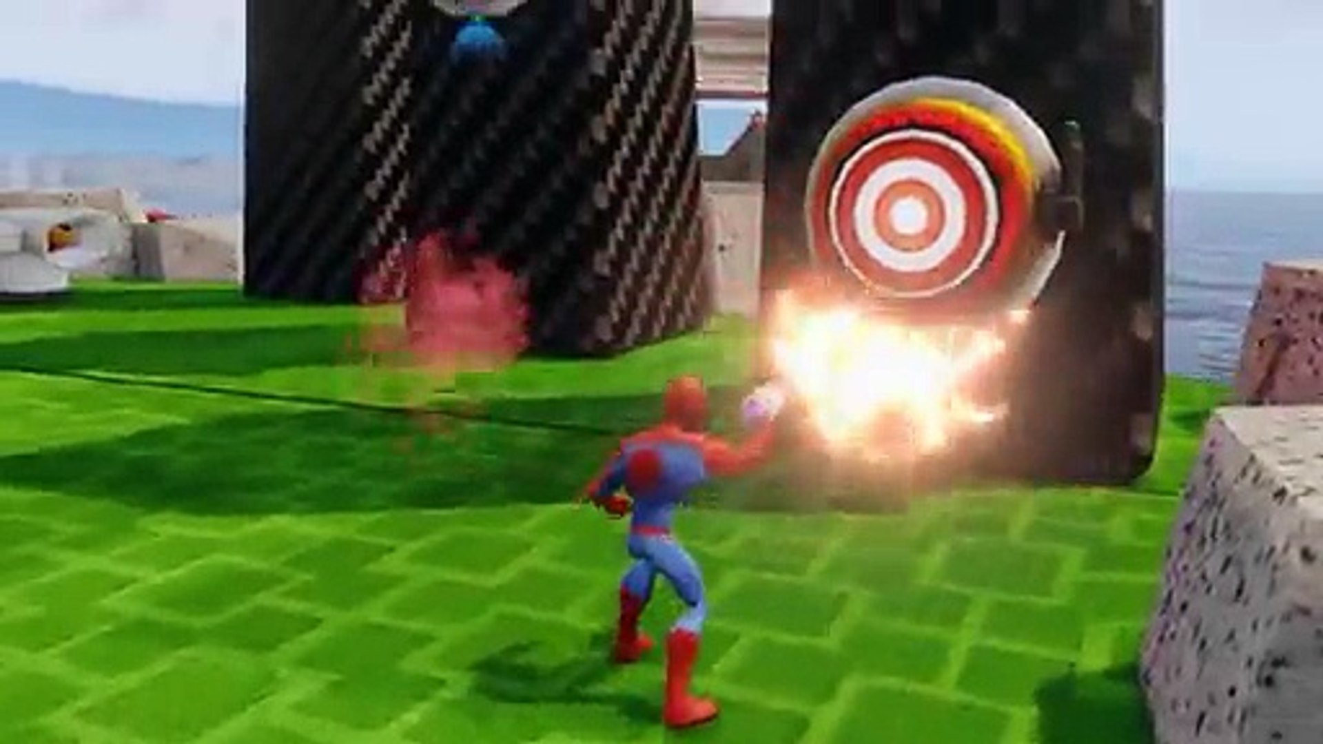 ⁣Childrens Songs with Spiderman, Captain America, and Robot Battles | Fun Stunt Park Actio