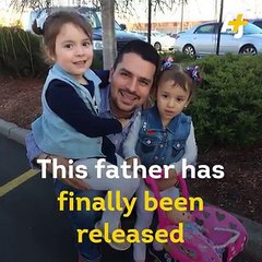 This pizza delivery man was finally released from a detention facility and reunited with his family. He was detained by ICE for 54 days.