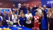 Croatian President Celebrate with Croatian Players After Win in Russia World Cup 2018
