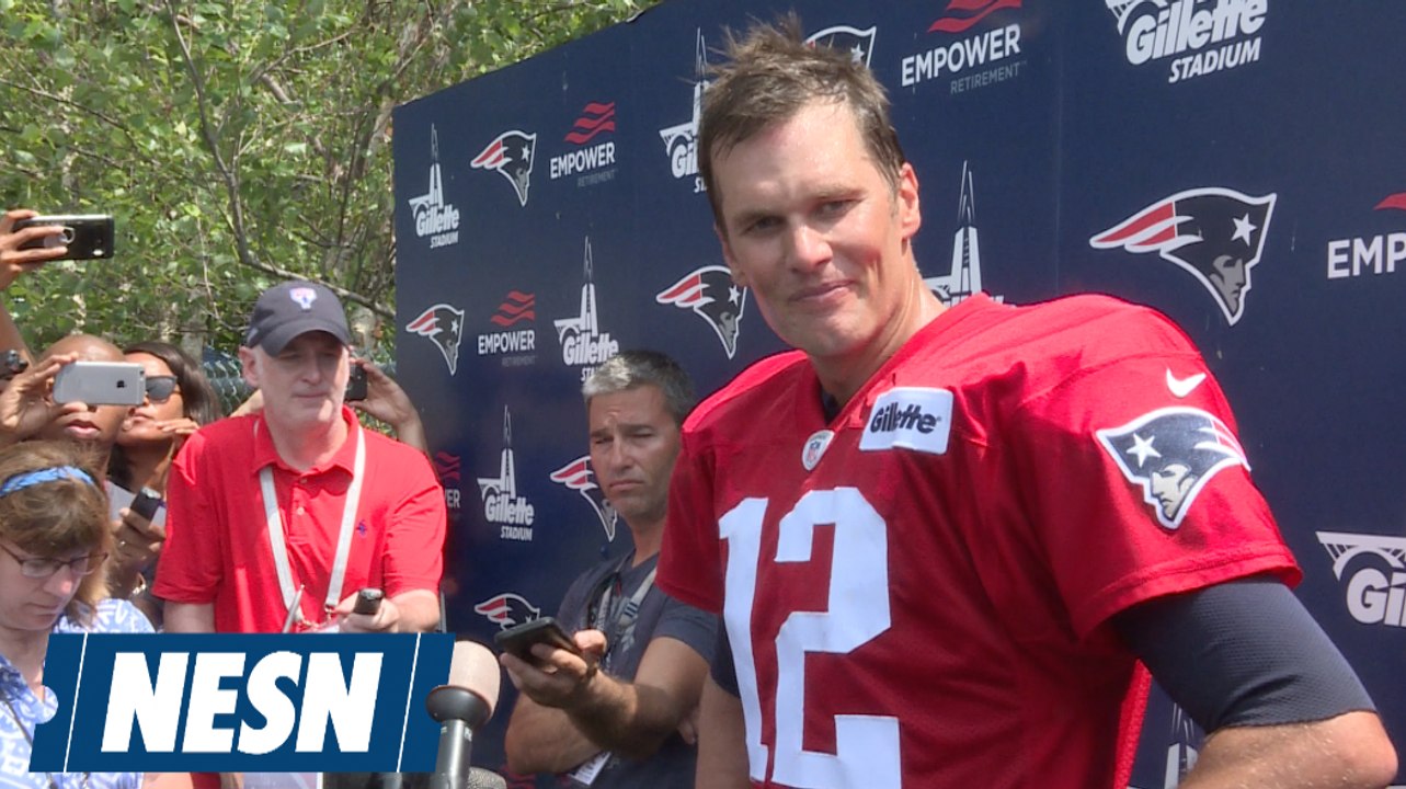 New England Patriots quarterback Tom Brady addresses the media for the first time in the 2018 NFL season after Pats training camp practice on Saturday at Gillette Stadium. For more: https://nesn.com/new-england-patriots/