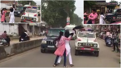 अमित शाह का विरोध करने के लिए उनके काफिले में अचानक कूदी दो लड़कियां, कुचलने से बचीं