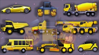 Learning street vehicles for kids. Cars and trucks: school bus, crane, dump truck, grader