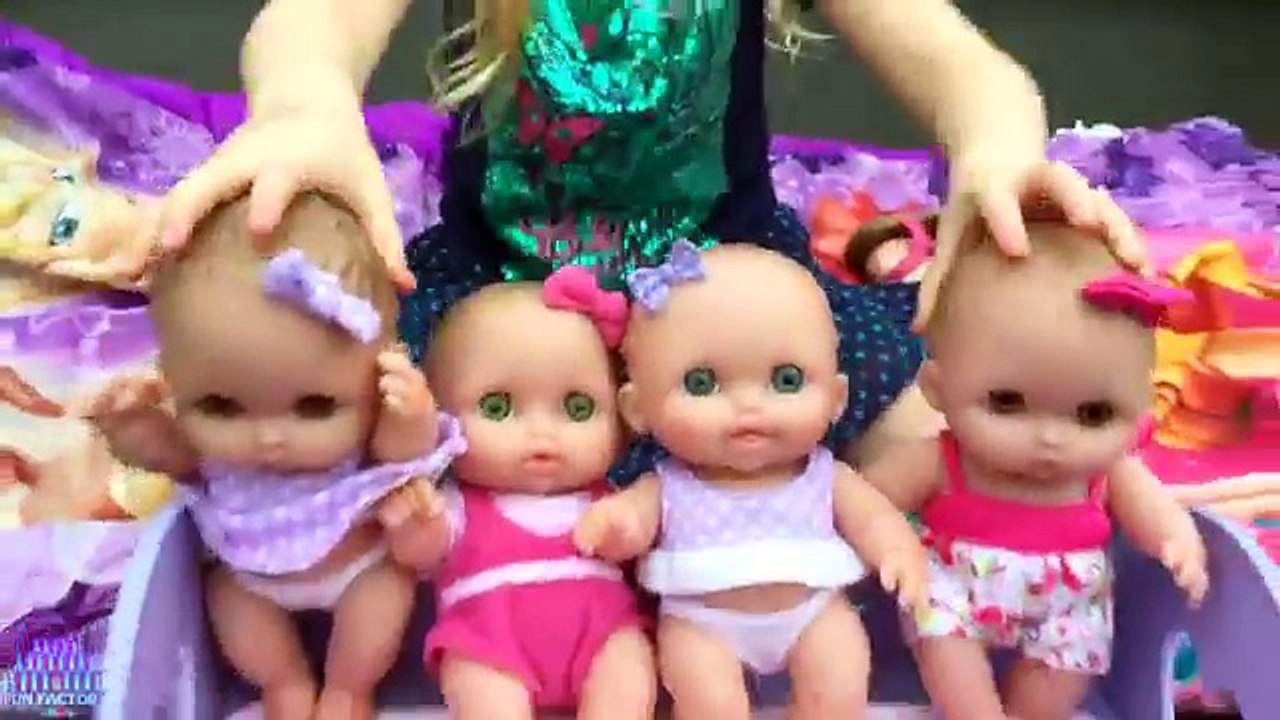Five Lil Cutesies Baby Dolls Jumping on the Bed Song and Babies Playing at the Park W/ Pla