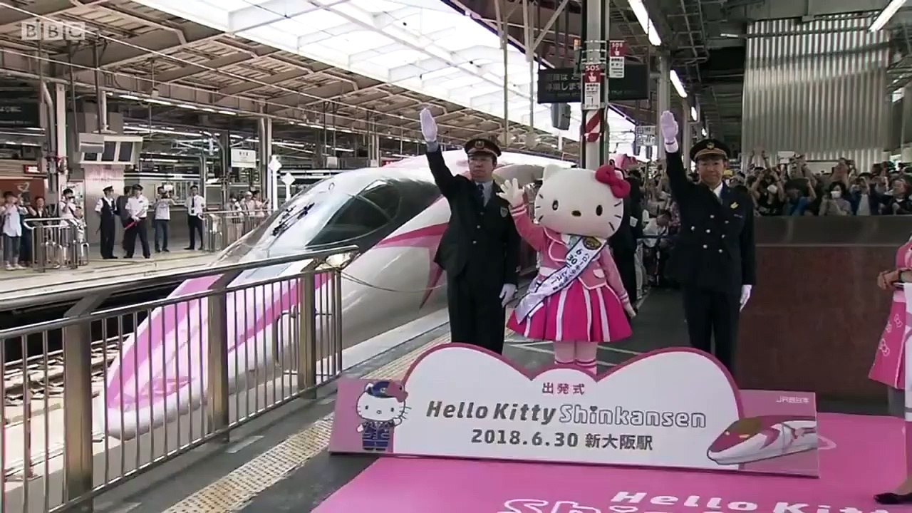 Hello Kitty bullet train makes its maiden voyage BBC News video