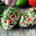 This Healthy Tuna Stuffed Avocado is stuffed with a flavorful southwest mixture of tuna, bell pepper, jalapeno, and cilantro. No mayo necessary here! It’s the p