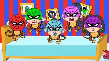 NEW FIVE LITTLE MONKEYS | SPIDERMAN w PINK SPIDERGIRL V GREEN GOBLIN w DR EVIL VENOM #ANIM