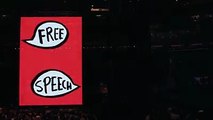 'Free Speech'. The work of illustrator and artist Edel Rodriguez -  delstudio - up on screen before the show.#U2 #U2eiTour #U2SongsOfExperience