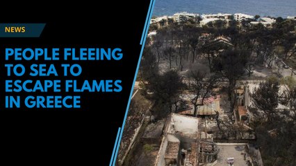 Watch: People flee to sea to escape flames and choking smoke in Greece