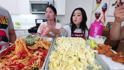 Creamy ALFREDO Pasta + Chicken Fingers MUKBANG | Eating Show