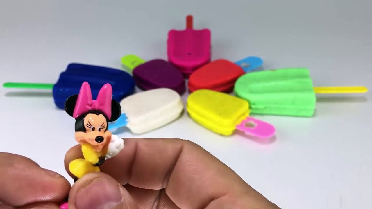 Play & Learn Colours w Play Dough Ice Cream Surprise Toys MICKEY MOUSE, Minnie Mouse & Mol